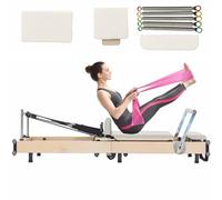 Appareil de Pilates Portable Reformer, Pilates Pliable en chêne avec boîte Reformer, Planche de Saut et Bandes de résistance pour entraînements à Domicile (Bianco 230 x 69 x 58 cm)
