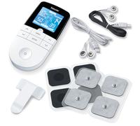 Beurer EM49 Électrostimulateur musculaire 3 en 1 :TENS/EMS/Massage, thérapie anti-douleur TENS, stimulation électrique des muscles EMS, 4électrodes, Noir réutilisables incluses, facile à emporter