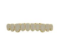 Appareil Dentaire Plaqué Or 18 Carats Et Argent Glacé, Grillz De Dents Hip-hop Avec Zircon Brillant, Accessoires De Mode Pour Hommes Et Femmes Rappeurs(Gold,Lower teeth)