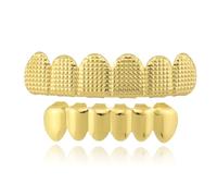 Appareil Dentaire Plaqué Or 18 Carats, Texture Treillis Concave et Convexe, pour Hommes Femmes, Ensemble Grillz Hip-hop(Gold)