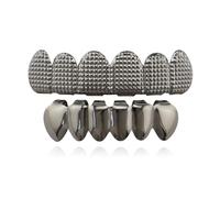 Appareil Dentaire Plaqué Or 18 Carats, Texture Treillis Concave et Convexe, pour Hommes Femmes, Ensemble Grillz Hip-hop(Black)