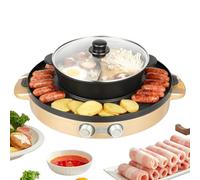 Appareil Fondue Chinoise Hot Pot 2 en 1, 2200 W Electrique Barbecue Coréen de Table avec Revêtement Antiadhésif, Portable Casserole Électrique Amovible pour Hot Pot BBQ Coréen, 52x18.5cm