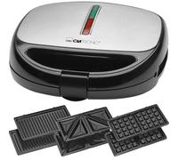 Appareil multifonction 3 en 1 Clatronic | Grille-pain, gaufrier et grill à contact | 800 watts | Lavable au lave-vaisselle | Revêtement antiadhésif | ST/WA 3670 Noir-Acier inoxydable