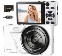 Appareil Photo 4K 64MP Compact avec Carte SD 32 Go, écran IPS 2,8", Zoom Numérique 18x, Autofocus, Batterie 2000 mAh, Transfert USB, Cadeau pour Les Enfants, Les Adolescents et Les débutants (Blanc)