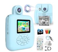 Appareil photo à impression instantanée avec carte mémoire de 32 Go et technologie sans encre, design léger pour petites mains, variante bleu et rose avec accessoires de photographie créatifs