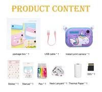 Appareil photo à impression instantanée HD pour enfants,appareil photo de film pour enfants,papier photo thermique,jouets Wi-Fi,cadeaux d'anniversaire - Type Purple Unicorn 32GTF