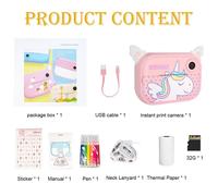 Appareil photo à impression instantanée HD pour enfants,appareil photo de film pour enfants,papier photo thermique,jouets Wi-Fi,cadeaux d'anniversaire - Type Pink Unicorn 32G TF