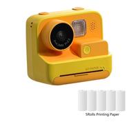 Appareil photo à impression instantanée pour enfants,vidéo,photo,appareil photo numérique avec papier d'impression thermique pour enfants,cadeau de Noël,jouets,2.0 "",1080P - Type Yellow 5Rolls