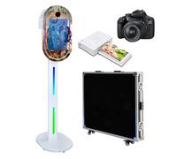 Appareil photo avec miroir à écran tactile avec étui de transport pour fête, mariage, événements (C blanc, machine + appareil photo + mini imprimante)
