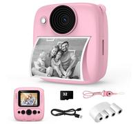 Appareil Photo Enfant, 1080P Appareil Photo Instantané Enfant Caméra Vidéo avec Carte de 32GB & Papier Photo, Cadeaux pour Garçons & Filles de 3 à 12 Ans Rose