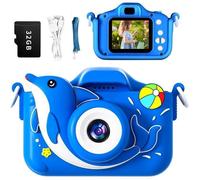 Appareil Photo Enfant Dauphin 1080P, Caméra Numérique 20MP avec Double Objectif & Écran 2"", Carte SD 32Go, Jeux Intégrés, Bleu