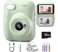 Appareil Photo Enfant Instantané,Hangrui 3,0 Pouces Écran 1080P Appareil Photo Numérique Enfant avec 32GB Carte & Papier d'impression, Stylos Colorés, Cadeau Jouet Filles Garçons de 3 à 12 Ans-Vert