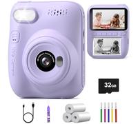 Appareil Photo Enfant Instantané,Hangrui 3,0 Pouces Écran 1080P Appareil Photo Numérique Enfant avec 32GB Carte & Papier d'impression, Stylos Colorés, Cadeau Jouet Filles Garçons de 3 à 12 Ans-Violet