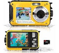 Appareil Photo Étanche 48 MP, Caméra sous-Marine avec Vidéo 2.7K | Étanche Jusqu’à 3 M, Double Écran pour Selfies, Carte MicroSD 32 Go Incluse et Batterie 650 mAh pour Piscine et Plage