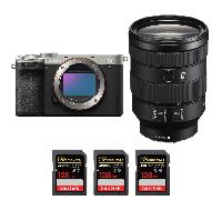 Appareil photo hybride Sony A7C II Silver + FE 24-105mm f/4 G OSS + 3 SanDisk 128GB Extreme PRO UHS-II + Ebook 20 astuces pour des images qui claquent