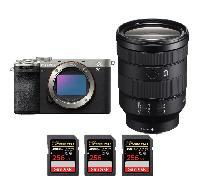 Appareil photo hybride Sony A7CR Silver + FE 24-105mm f/4 G OSS + 3 SanDisk 256GB Extreme PRO UHS-II + Ebook 20 astuces pour des images qui claquent