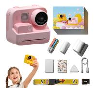 Appareil Photo Impression Instantanée Enfant, 48MP Double Objectif Selfie, Écran 2" IPS, Caméra Vidéo 1080P avec Lumière de Remplissage, Carte 32Go & 3 Rouleaux Papier, Cadeau Enfant 3-12 Ans (Rose)