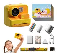 Appareil Photo Impression Instantanée Enfant, 48MP Double Objectif Selfie, Écran 2" IPS, Caméra Vidéo 1080P avec Lumière de Remplissage, Carte 32Go & 3 Rouleaux Papier, Cadeau Enfant 3-12 Ans (Jaune)