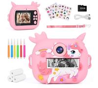 Appareil Photo Instantané, 2.4" Écran Appareil Photo Numérique Enfant, Caméra Vidéo avec Papier d'impression et Carte 32GB Stylos Colorés, Noël Anniversaire Cadeau pour Enfant 3-10 Ans (Rose)