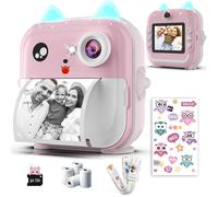 Appareil Photo Instantané Enfant - 1080P HD, 48MP, Carte 32G, Bluetooth, Application Gratuite, 4 Rouleaux Papier Fournis, Autocollants, Filtres Rigolos - Appareil Photo Enfant Rose 3-12 Ans