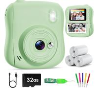 Appareil Photo Instantané Enfant, 2,0 Pouces Écran HD Appareil Photo Enfant avec Carte de 32GB & 3 Rouleaux de Papier d'impression,Cadeau pour Enfant Garçons Filles de 3-10 Ans -Rose