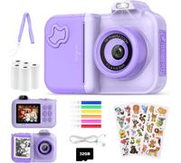 Appareil Photo Instantané Enfant, 2.4"" Écran 12 MP Appareil Photo Enfant, 1080P HD Double Caméra, Mode Selfie, 32GB Carte, 5 Roll Papier d'impression, Cadeau pour Enfants de 3-12 Ans, Violet