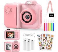 Appareil Photo Instantané Enfant,2.4"" Écran 12 Mp Appareil Photo Numérique Enfant 5 Roll Papier D'Impression,Carte 32Gb,Mode Selfie,1080P Hd Video,Cadeau Jouet Pour Filles Garçons 3-14 Ans,Rose