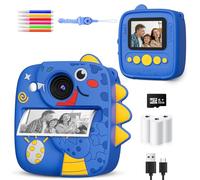 Appareil Photo Instantané Enfants, 1080P HD 48MP Appareil Photo Enfants avec 32GB Carte & Coque en Silicone Dinosaure, Appareil Photo Numérique Enfant Cadeaux pour Garçons Filles de 3-12 Ans