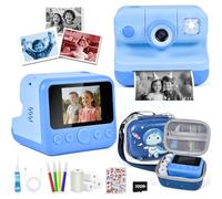 Appareil photo instantané pour enfants - Appareil photo numérique 1080P 2,4 pouces pour enfants avec étui, carte 32 Go et papier d'impression, cadeau de Noël pour garçons et filles de 3 à 14 ans(bleu)