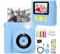 Appareil photo instantané pour enfants, appareil photo numérique, écran de 2,4 ", avec 3 rouleaux de papier d'impression, carte de 32 Go, 6 stylos colorés, 4 autocollants, cadeaux pour enfants de 3 à