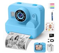 Appareil Photo Instantané pour Enfants - Appareil Photo Selfie pour Enfants 1080P 2,4" avec Papier d'impression et Carte 32 Go, Jouet Cadeau de Noël pour Garçons et Filles de 3 à 12 Ans (Bleu)