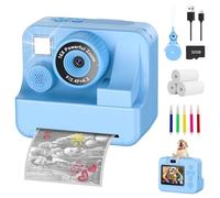 Appareil photo instantané pour enfants avec selfie 1080p Appareil photo instantané avec carte de 32 Go et 3 rouleaux de papier d'impression, caméra pour enfants, jouets pour enfants, cadeaux pour