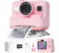 Appareil Photo Instantané pour Enfants Caméra Numérique 1080P Vidéo & Photo Couleur Impression N&B sans Encre 32Go, MP3, Jeux Cadeau Garçon Fille 3-12 Ans (Rose)