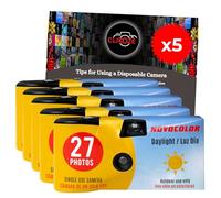 Appareil photo jetable avec appareil photo Novocolor à usage unique 27 poses et carte de conseils pour photographie Clikoze (5 caméras)