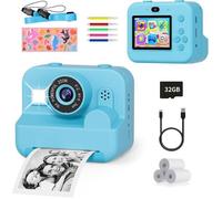 Appareil Photo Jouet Instantané Enfants 12MP Vidéo Full HD 1080P Double Objectif Écran IPS 2,4"" Carte 32Go Jeux Intégrés, Bleu