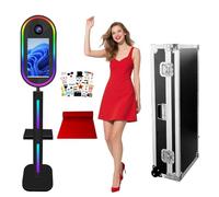 Appareil photo miroir avec écran tactile de 15,6" et étui de vol, mini PC intégré, impression et partage instantanés, forme ovale, pour fête de mariage (Noir, cabine photo)