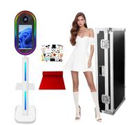 Appareil photo miroir avec écran tactile de 15,6" et étui de vol, mini PC intégré, impression et partage instantanés, forme ovale, pour fête de mariage (blanc, cabine photo)