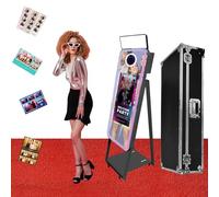 Appareil photo miroir magique avec écran tactile interactif, cabine photo reflex numérique, mini PC intégré, logiciel d'éclairage RVB et étui de vol pour événement, location, fête de mariage (noir