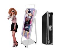 Appareil photo miroir magique avec écran tactile interactif, cabine photo reflex numérique, mini PC intégré, logiciel d'éclairage RVB et étui de vol pour événement, location, fête de mariage (blanc