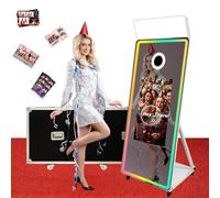 Appareil photo miroir magique avec écran tactile interactif, cabine photo reflex numérique, mini PC intégré, logiciel d'éclairage RVB et étui de vol pour événement, location, fête de mariage (blanc