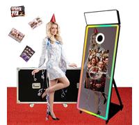 Appareil photo miroir magique avec écran tactile interactif, cabine photo reflex numérique, mini PC intégré, logiciel d'éclairage RVB et étui de vol pour événement, location, fête de mariage (noir
