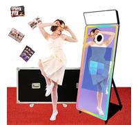 Appareil photo miroir magique avec écran tactile interactif, cabine photo reflex numérique, mini PC intégré, logiciel d'éclairage RVB et étui de vol pour événement, location, fête de mariage (noir