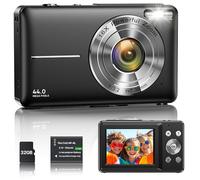 Appareil Photo Numérique 1080P 44MP Caméra Vlogging pour Enfants Ados, FHD Compact Portable avec Écran 2,4" Zoom 16X, Mini Caméra Anti-secousse pour Débutants Étudiants-Noir