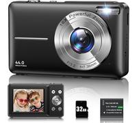 Appareil Photo Numérique 1080P Appareil Photo 44 MP Appareil Photo Compact Portable avec Écran LCD 2,4"", Zoom Numérique 16X, Carte Mémoire Micro 32 G, 1 Batterie pour Adolescents, Étudiants-Noir