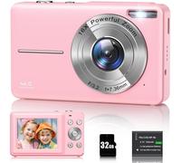Appareil Photo Numérique 1080P Appareil Photo 44 MP Appareil Photo Compact Portable avec Écran LCD 2,4"", Zoom Numérique 16X, Carte Mémoire Micro 32 G, 1 Batterie pour Adolescents, Étudiants-Rose
