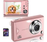 Appareil photo numérique 48 MP 1080P Full HD, carte TF 32 Go, écran 3,0", appareil photo compact portable avec zoom numérique 16x, enregistrement vidéo 4K Ultra HD (rose)