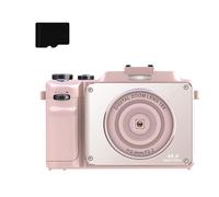 Appareil photo numérique 48 MP 4K, zoom numérique 18x, lumière de remplissage intégrée, anti-shake, mise au point automatique, double caméra avec carte TF de 32 Go (rose)
