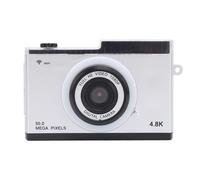 Appareil photo numérique 48 Mpx 1080p avec zoom numérique 8x, transmission Wi-Fi, format compact rétro, lecture MP3, filtres et cadres argentés.