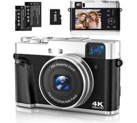 Appareil Photo Numérique 4K 48 Mp Uhd Autofocus Avec Carte De 32 Go,Appareil Photo Zoom 16X Avec Tableau De Bord Rotatif Et Viseur,Appareil Photo Compact Pour-Noir