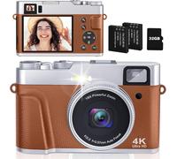 Appareil Photo Numérique 4K 48Mp Autofocus Carte 32G Viseur Optique Appareil Photo Compact Zoom 16X Facile À Utiliser Flash Stabilisation Image Leger 2 Batteries Débutant
